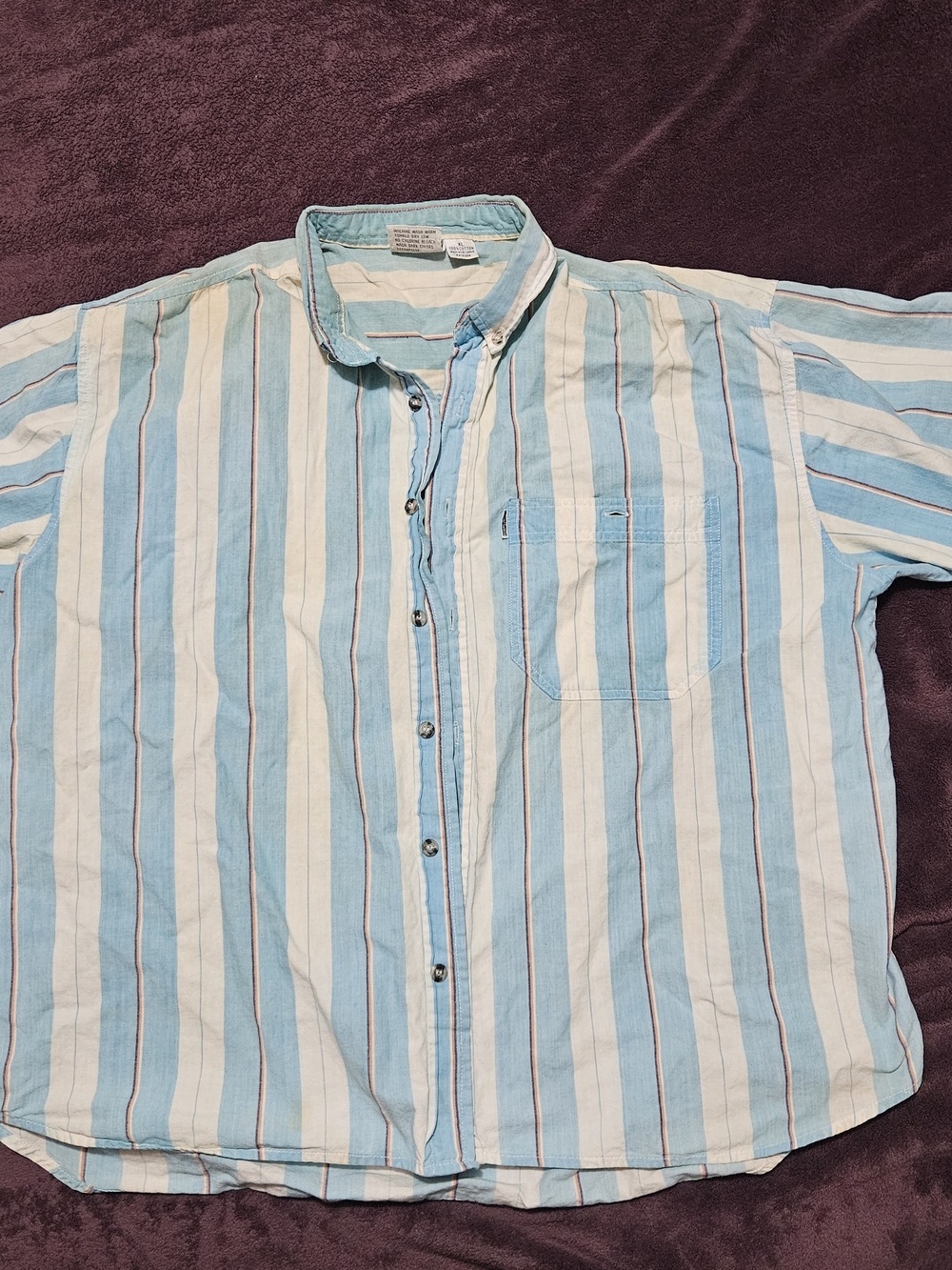 Vintage 90s Brittania Light Blue Men's Striped Short Sleeve Shirt Button Top XL